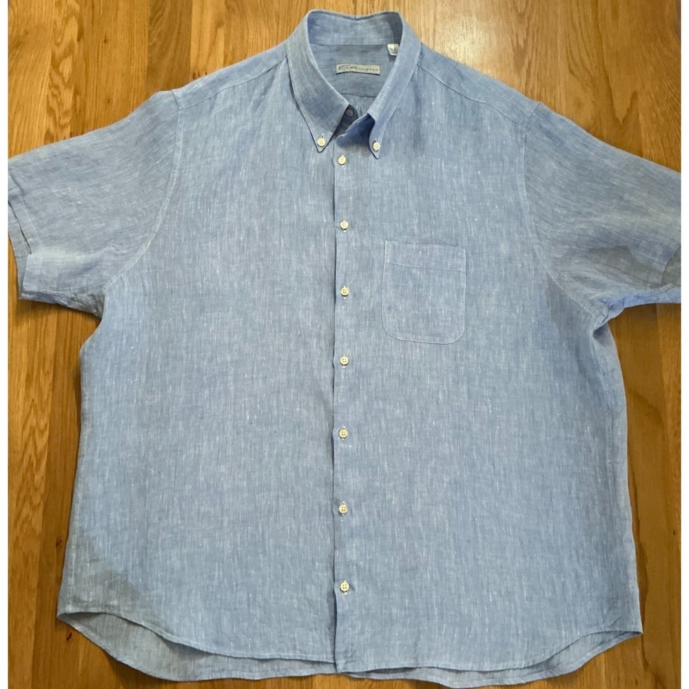 Calamassi Italian Exclusivity‎ sz XXL 100% Linen Shirt Made in Italy Light Blue